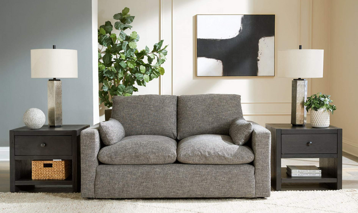 Modern Heritage Dramatic Granite Fabric Loveseat with Cushion Arms