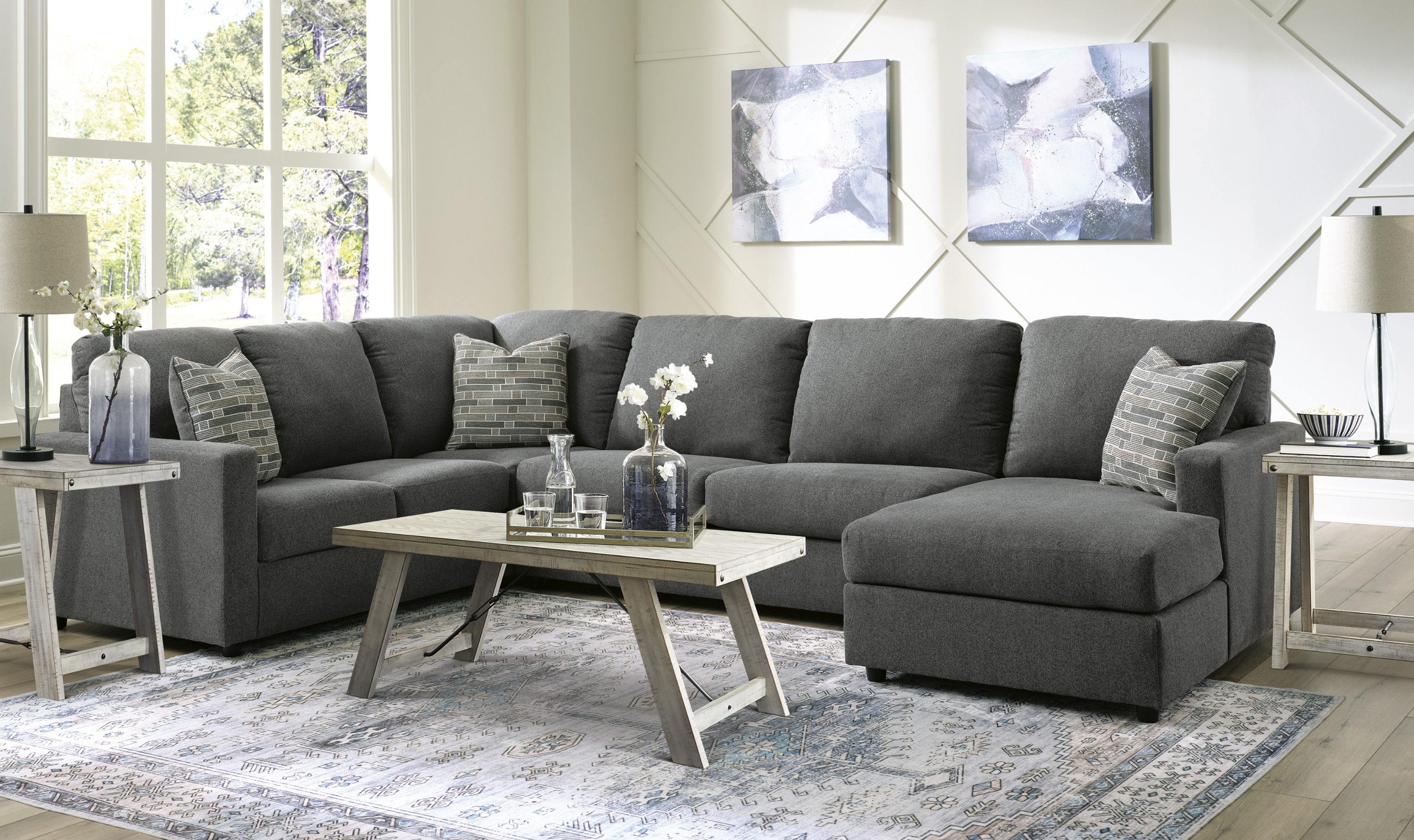 Modern Heritage Edenfield 3-Piece U-Shape Fabric Sectional with Chaise