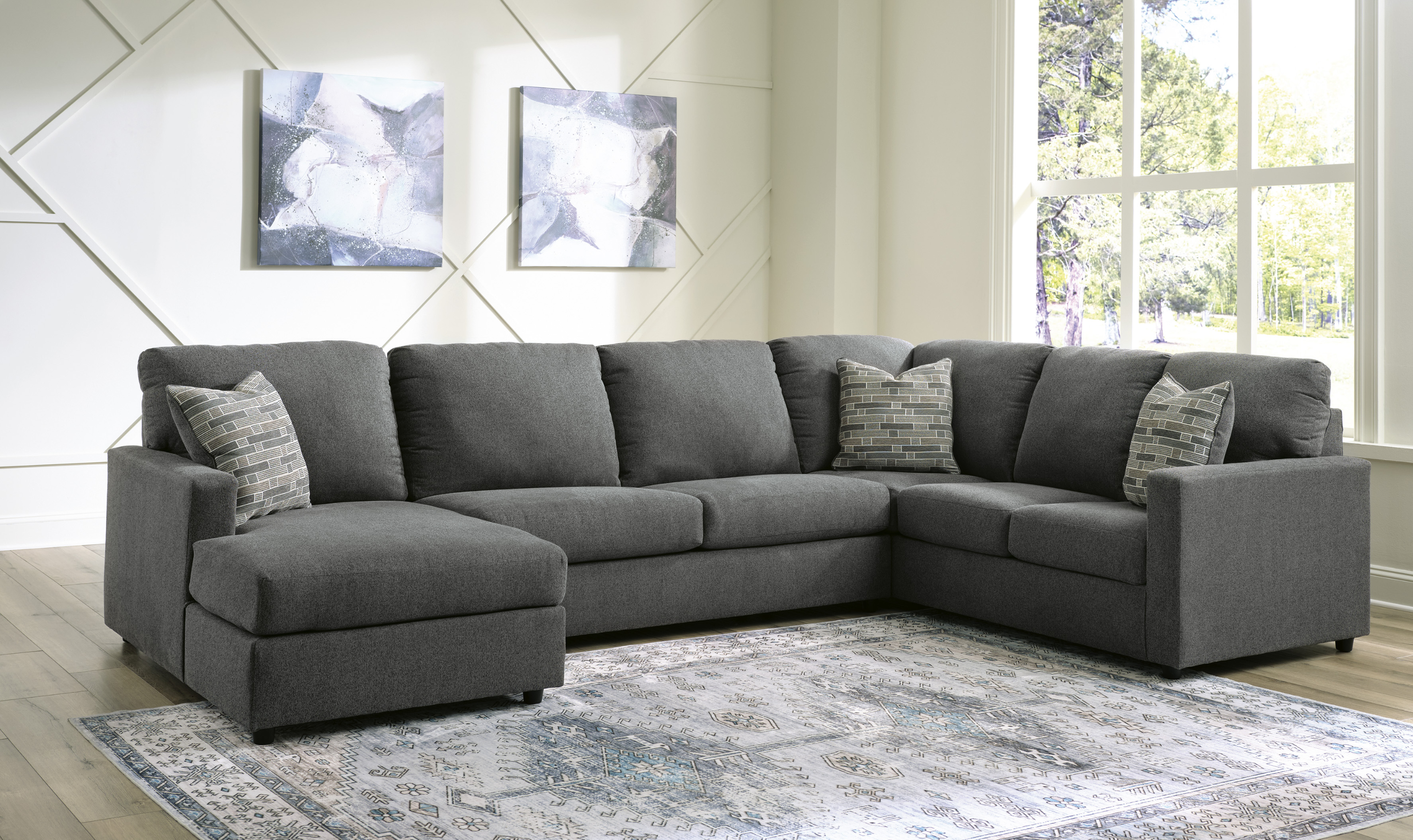 Modern Heritage Edenfield 3-Piece U-Shape Fabric Sectional with Chaise