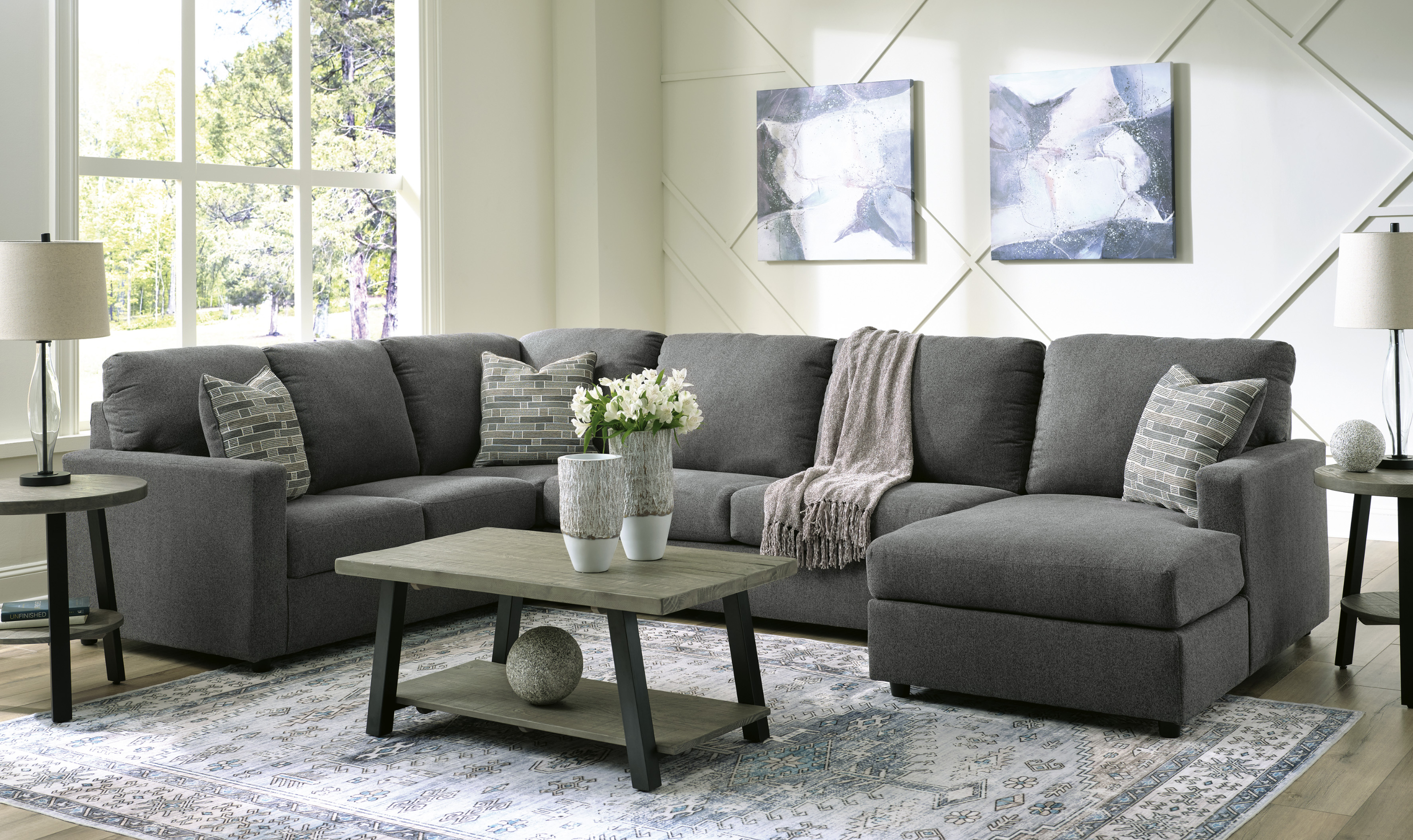 Modern Heritage Edenfield 3-Piece U-Shape Fabric Sectional with Chaise