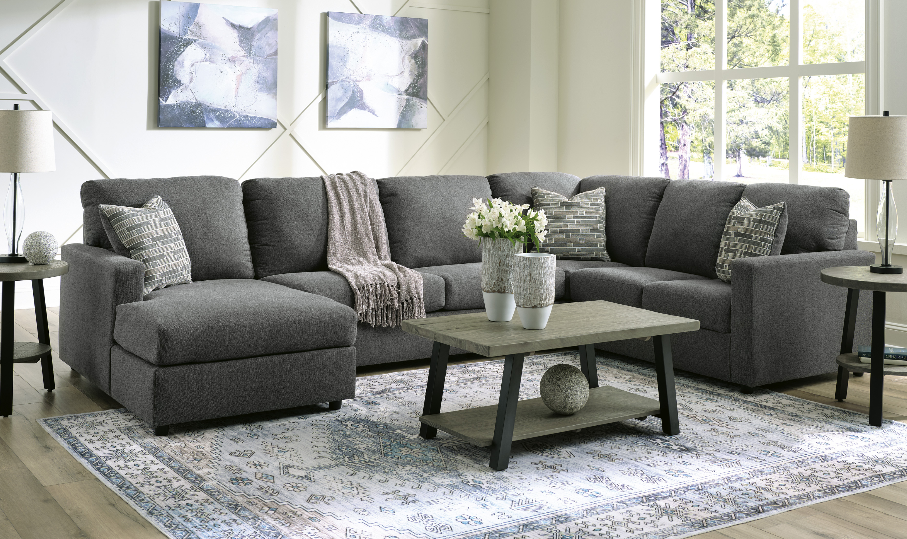 Modern Heritage Edenfield 3-Piece U-Shape Fabric Sectional with Chaise