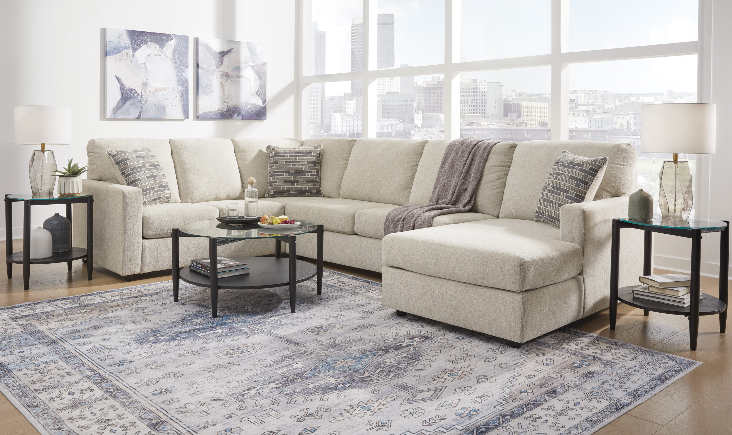 Modern Heritage Edenfield 3-Piece U-Shape Fabric Sectional with Chaise