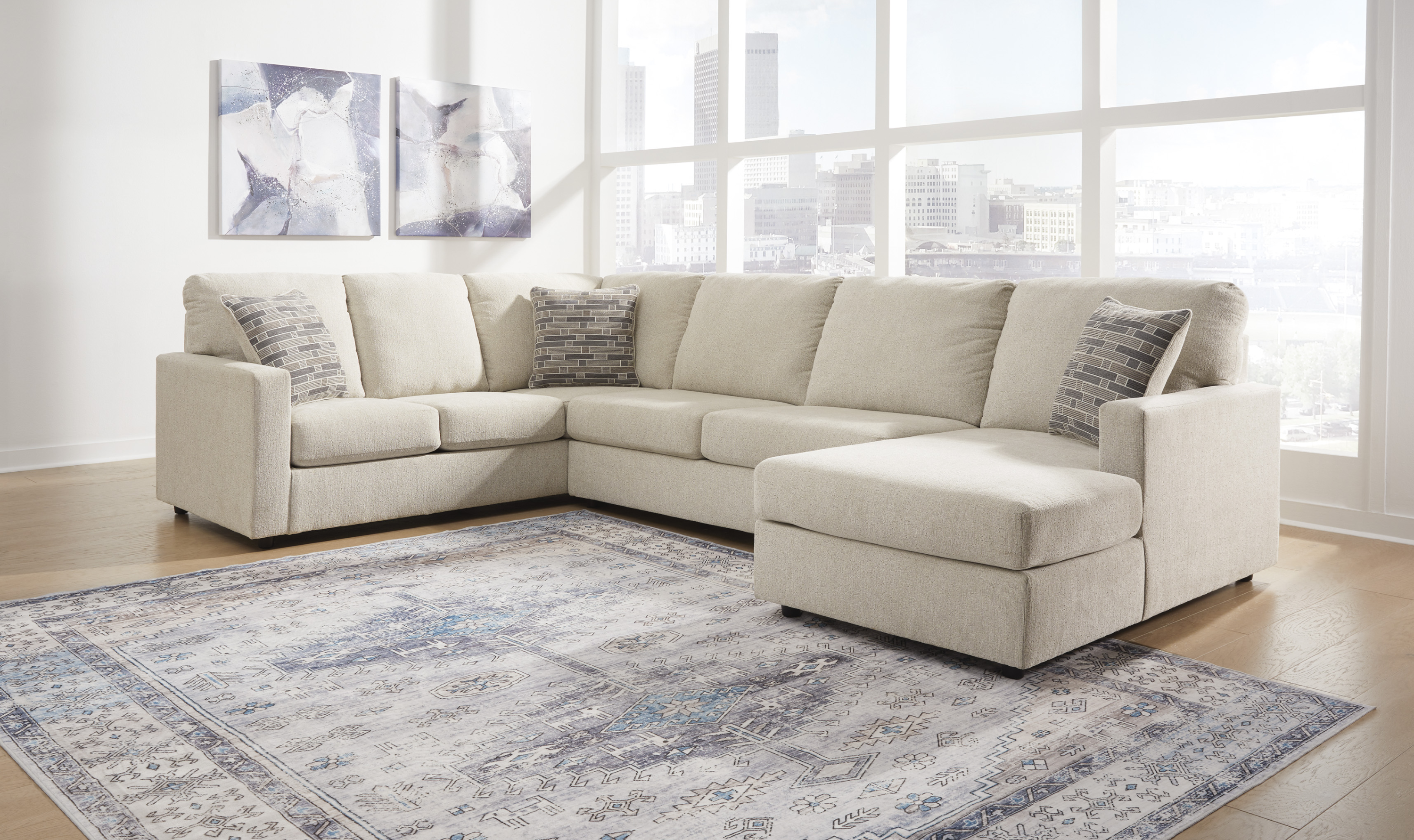 Modern Heritage Edenfield 3-Piece U-Shape Fabric Sectional with Chaise