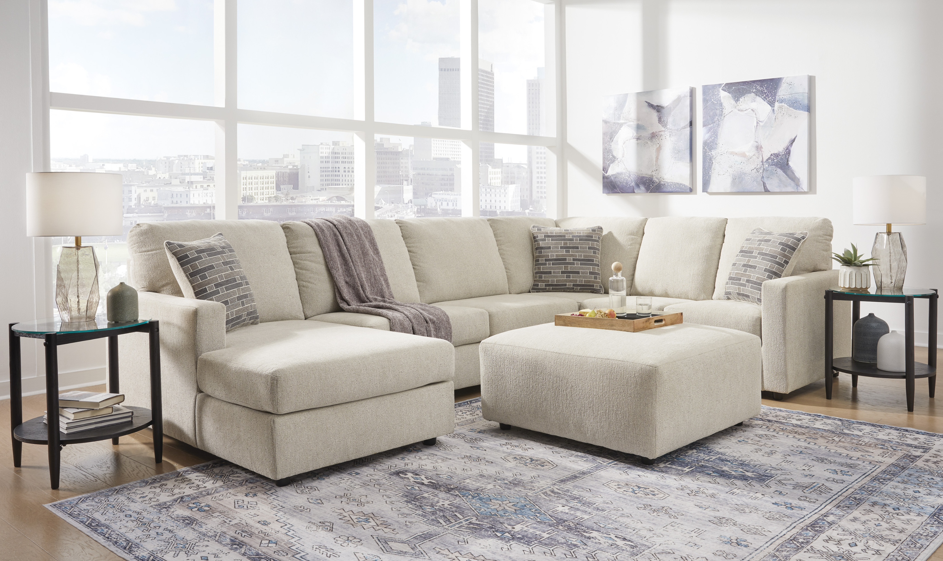 Modern Heritage Edenfield 3-Piece U-Shape Fabric Sectional with Chaise