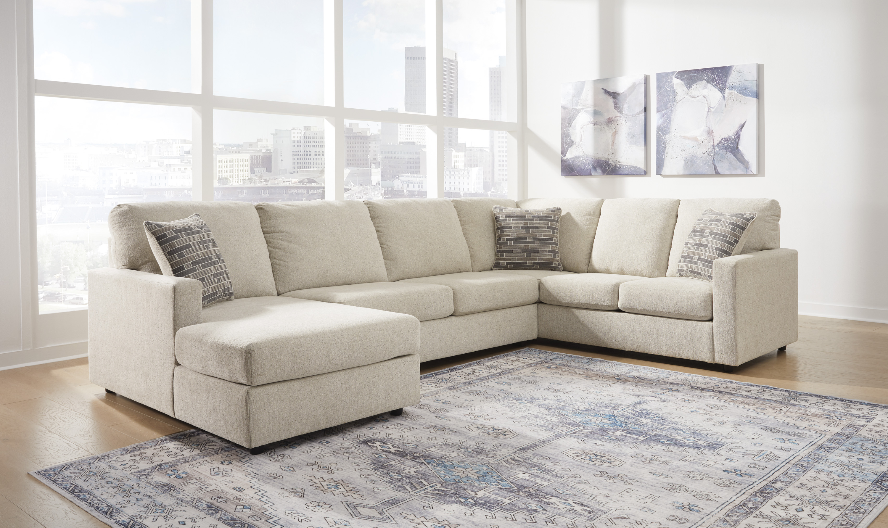 Modern Heritage Edenfield 3-Piece U-Shape Fabric Sectional with Chaise