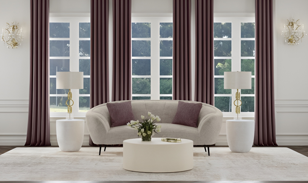 Ellorie Curved Beige Loveseat with Channel Back | Jennifer Furniture