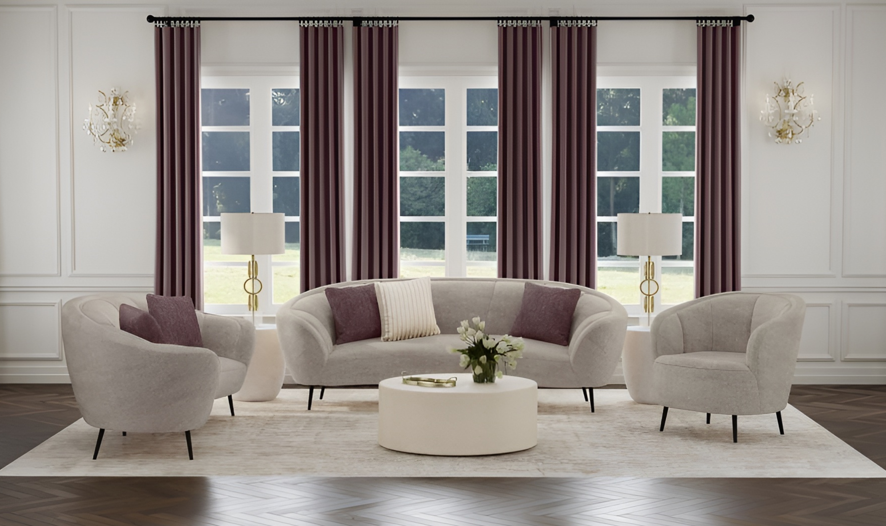 Ellorie Fabric Curved 3-piece Living Room Set | Jennifer Furniture