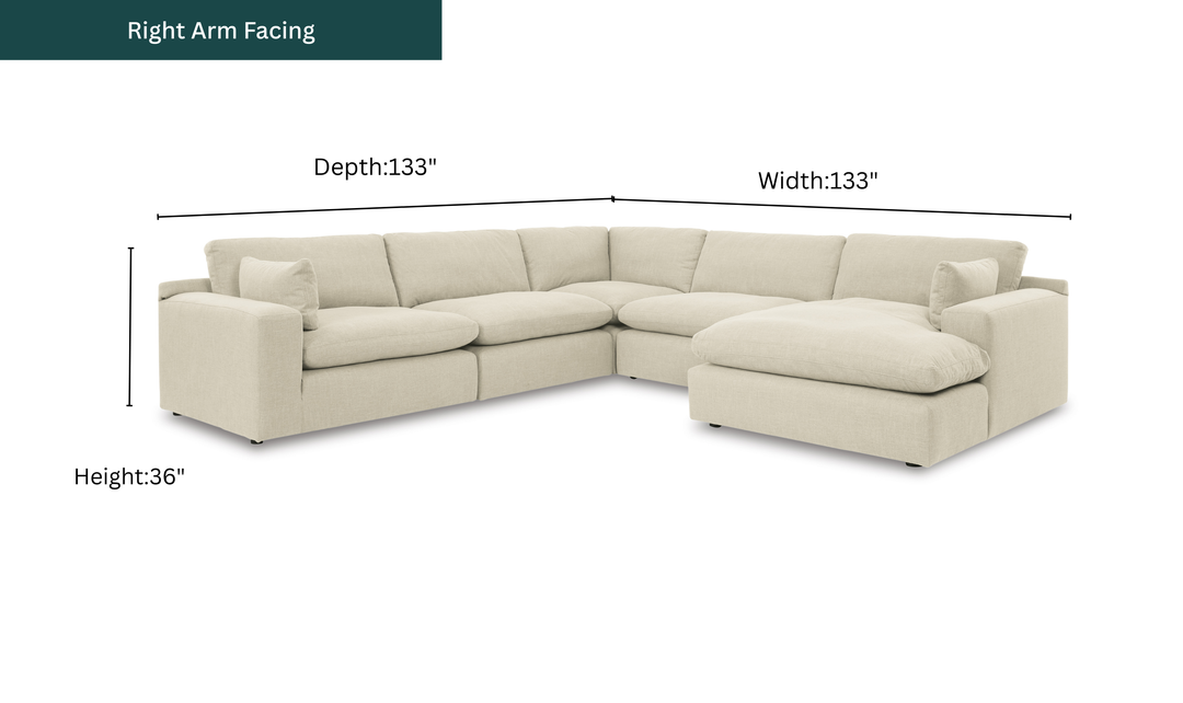 Modern Heritage Elyza 5-Piece Sectional Sofa With Left/Right Arm Facing Chaise-Jennifer Furniture