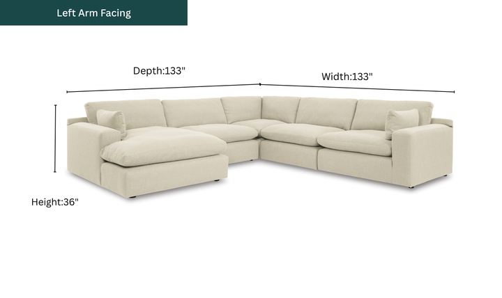 Modern Heritage Elyza 5-Piece Sectional Sofa With Left/Right Arm Facing Chaise-Jennifer Furniture