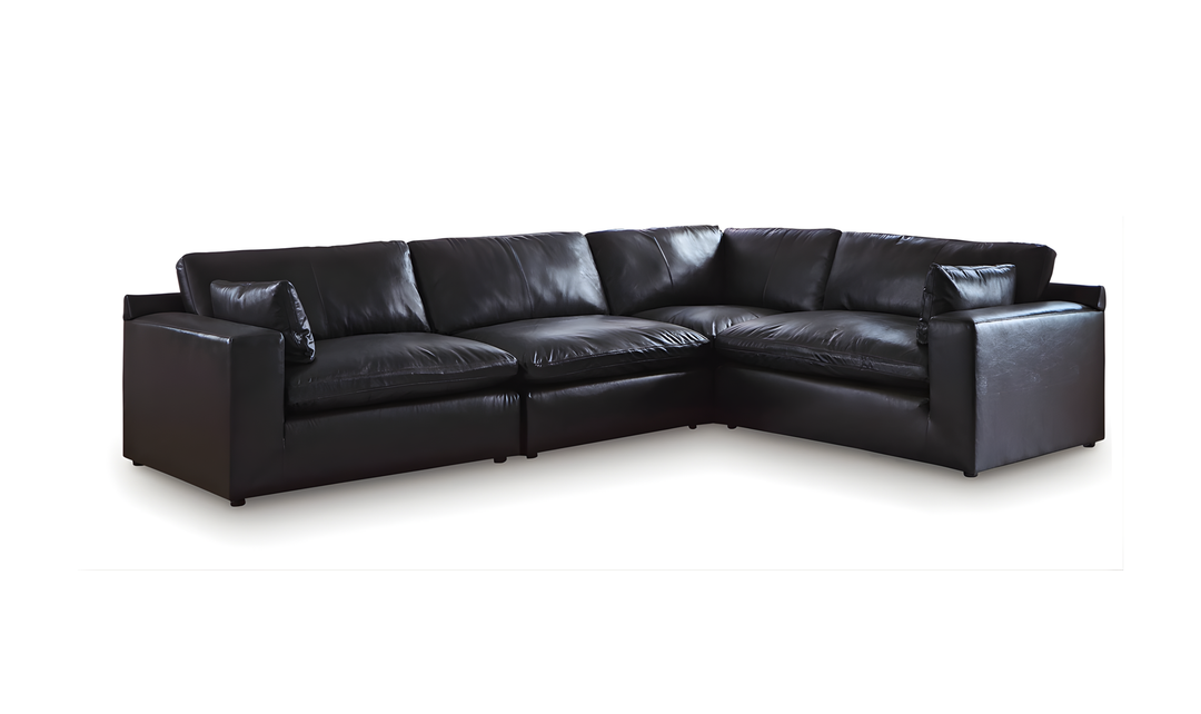 Modern Heritage Emilia Leather Sectional In Black - Jennifer Furniture