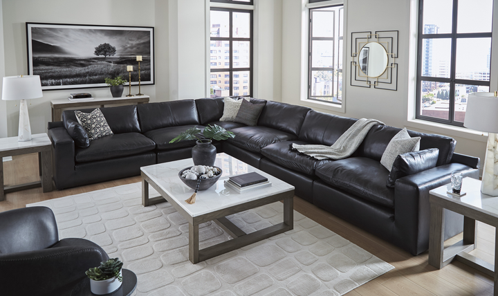 Modern Heritage Emilia Leather Sectional In Black - Jennifer Furniture