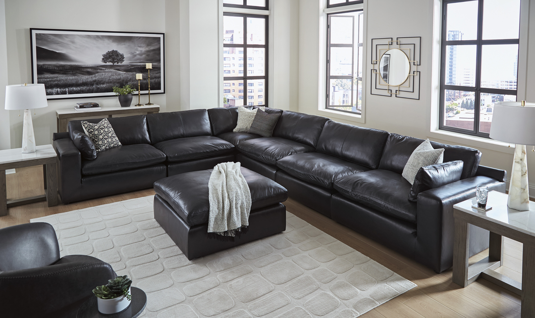 Modern Heritage Emilia Leather Sectional In Black - Jennifer Furniture