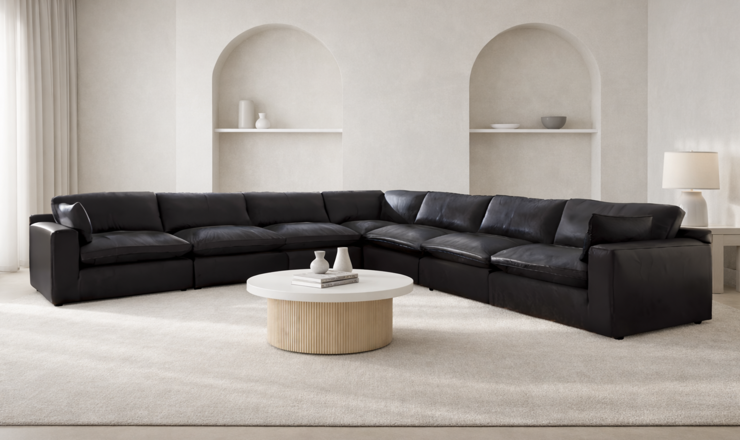 Modern Heritage Emilia Leather Sectional In Black - Jennifer Furniture