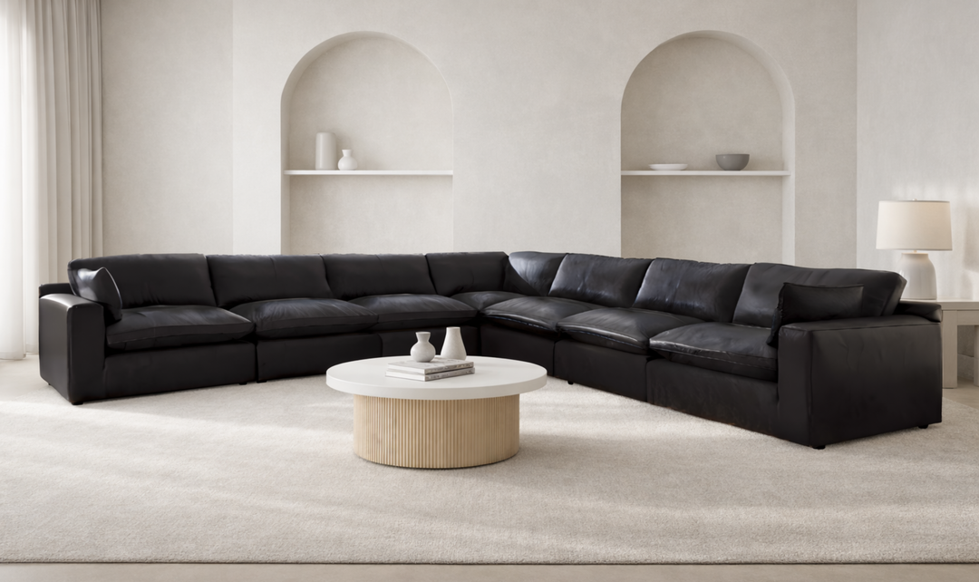 Modern Heritage Emilia Leather Sectional In Black - Jennifer Furniture