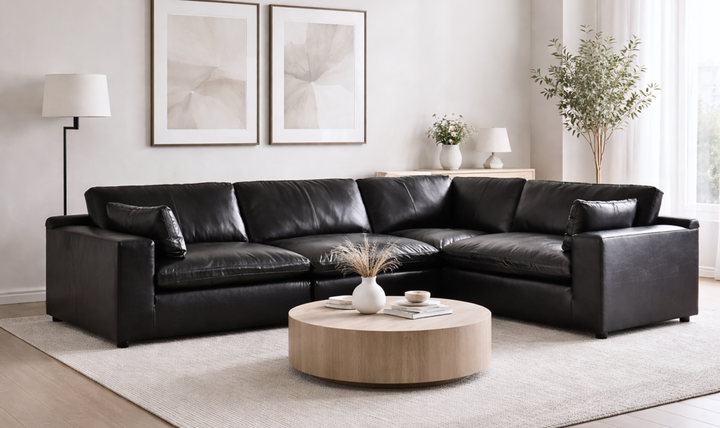 Modern Heritage Emilia Leather Sectional In Black - Jennifer Furniture