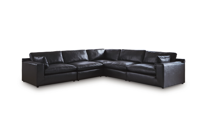 Modern Heritage Emilia Leather Sectional In Black - Jennifer Furniture