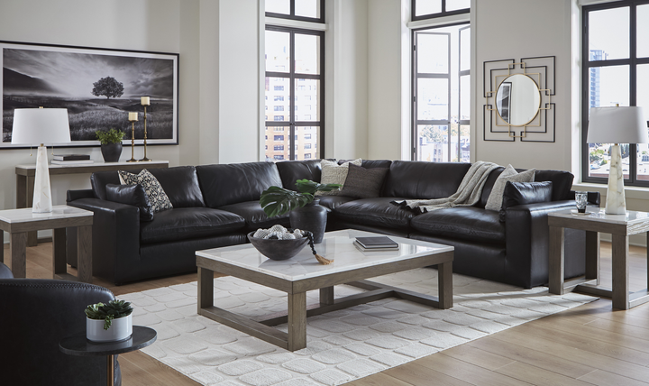 Modern Heritage Emilia Leather Sectional In Black - Jennifer Furniture