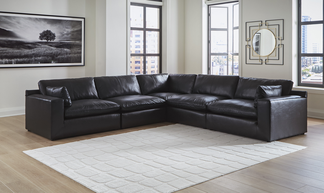 Modern Heritage Emilia Leather Sectional In Black - Jennifer Furniture