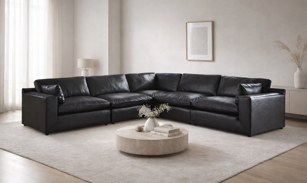 Modern Heritage Emilia Leather Sectional In Black - Jennifer Furniture