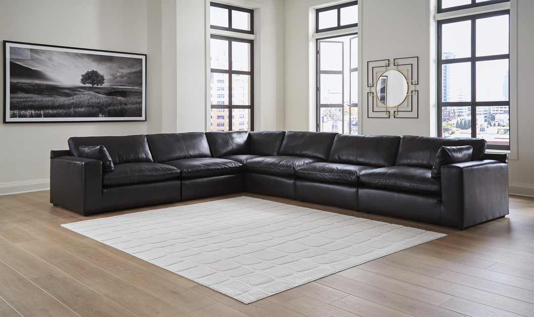 Modern Heritage Emilia Leather Sectional In Black - Jennifer Furniture