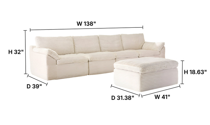 Modern Heritage Fannin 4-Piece Sectional with Ottoman-Jennifer Furniture