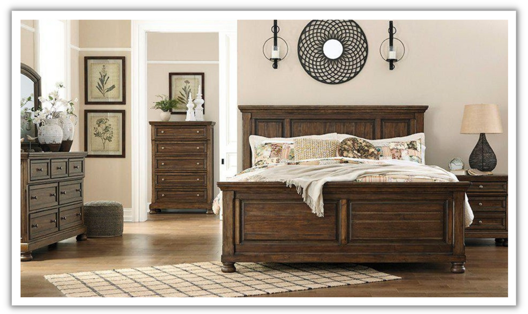 Modern Heritage Flynn Panel Bed in Brown Burnished Finish (King / Queen size)-jennifer furniture