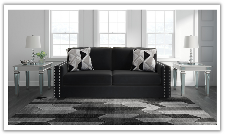 Modern Heritage Gleston 2-Seater Onyx Fabric Sofa in Nailhead Finish