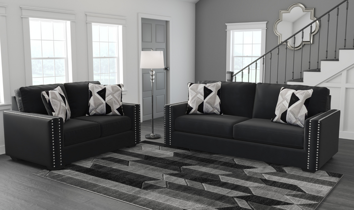 Modern Heritage Gleston 2-Seater Onyx Fabric Sofa in Nailhead Finish