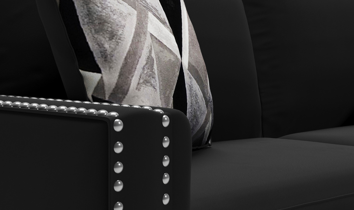 Modern Heritage Gleston 2-Seater Onyx Fabric Sofa in Nailhead Finish