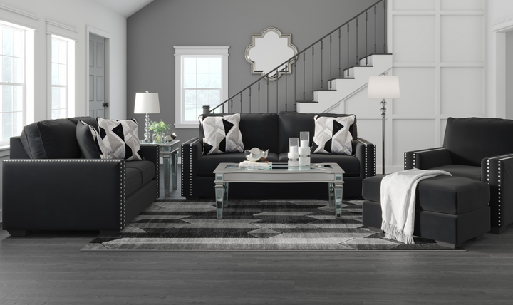 Modern Heritage Gleston Onyx Fabric Loveseat with Nailhead Finish