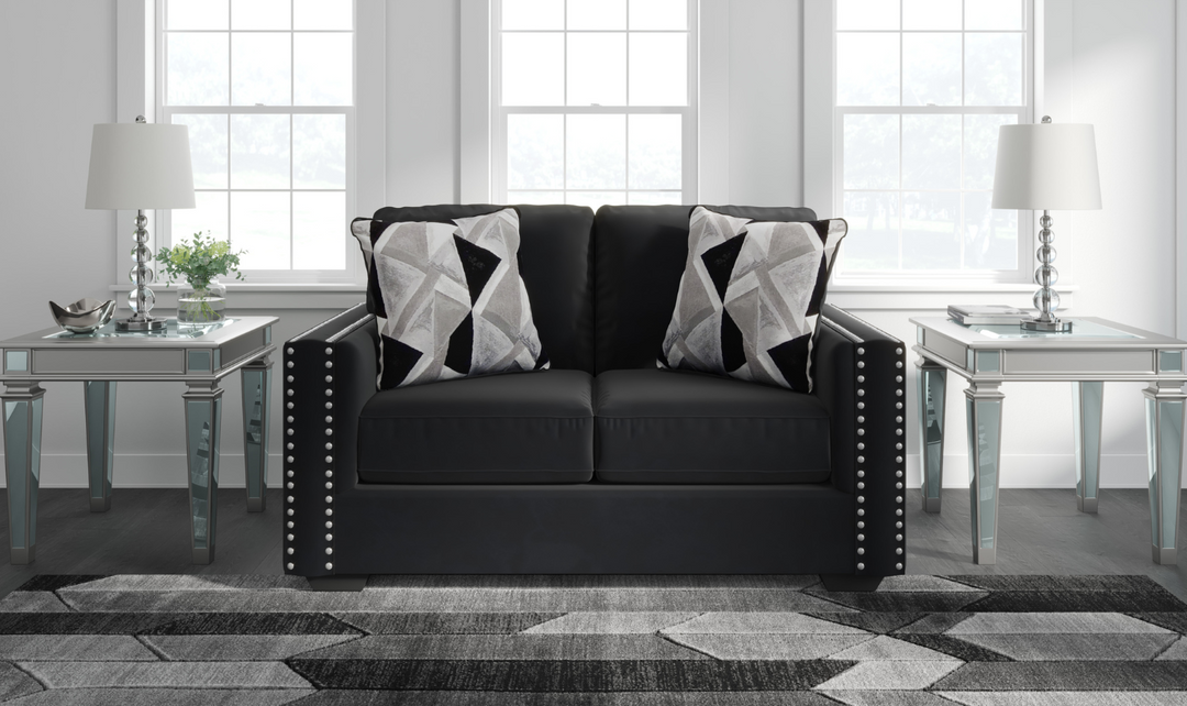 Modern Heritage Gleston Onyx Fabric Loveseat with Nailhead Finish