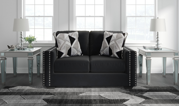 Modern Heritage Gleston Onyx Fabric Loveseat with Nailhead Finish