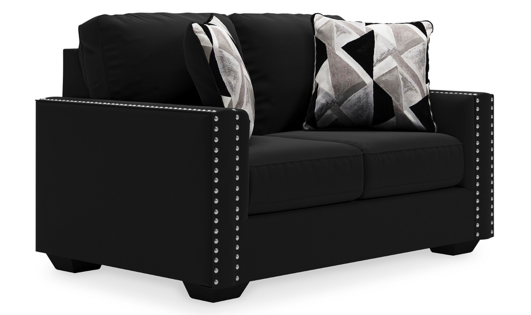 Modern Heritage Gleston Onyx Fabric Loveseat with Nailhead Finish