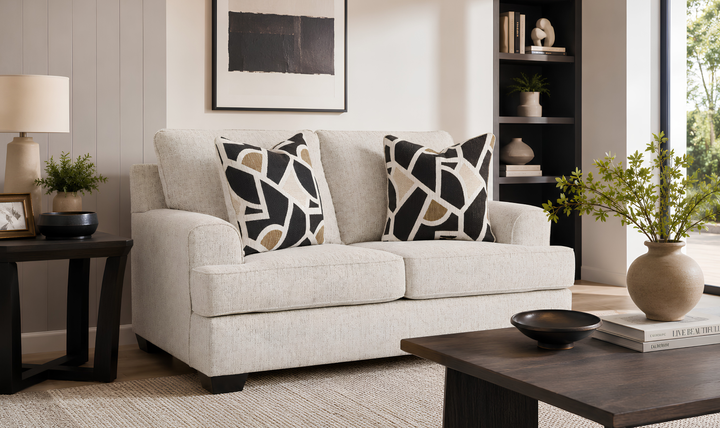 Modern Heritage Heartcort 2-Seater Fabric Loveseat with 2 Pillows-Jennifer Furniture