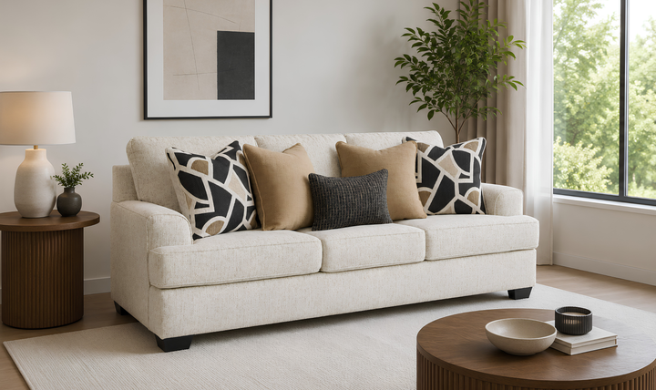 Modern Heritage Heartcort 3-Seater Fabric Sofa With 5 Pillows and Track Arms-Jennifer Furniture