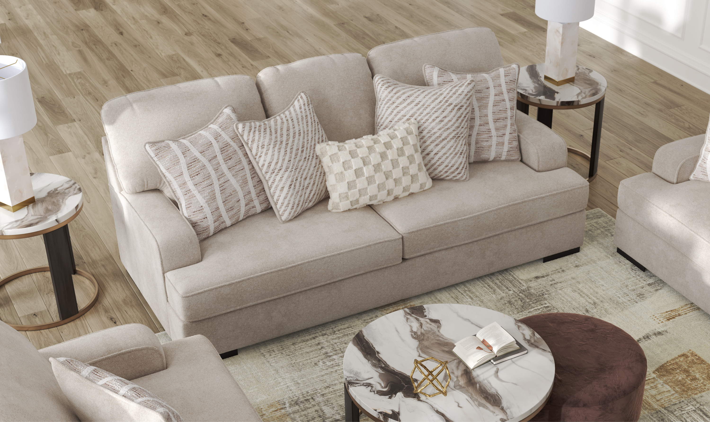 Modern Heritage High Profile Fabric Sofa with HR Foam