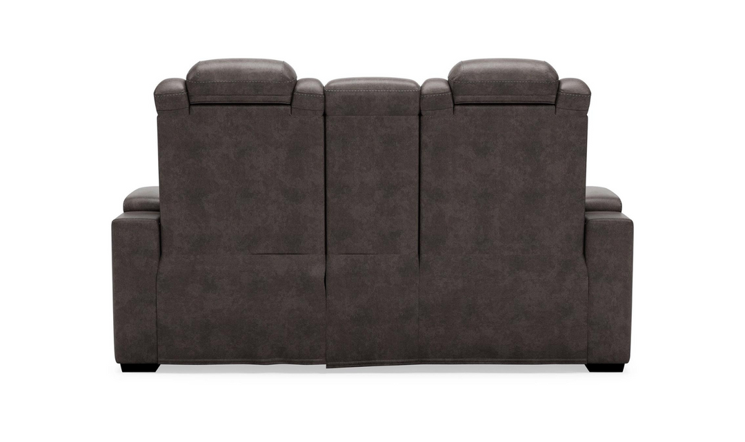 Modern Heritage HyllMont Gray Leather Power Reclining Loveseat with Console