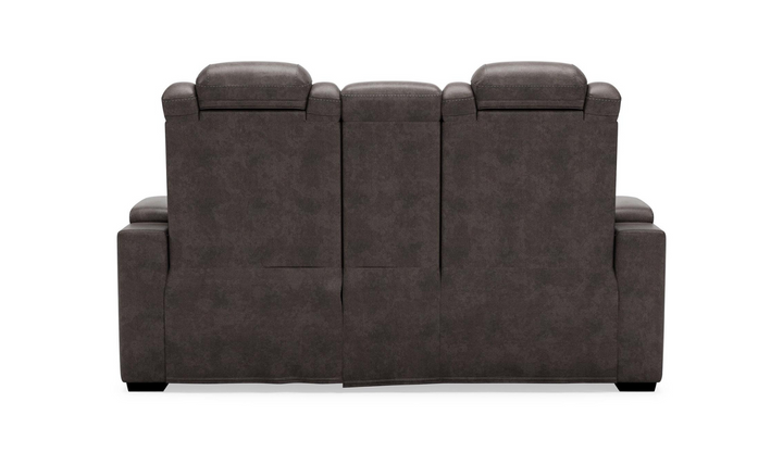 Modern Heritage HyllMont Gray Leather Power Reclining Loveseat with Console