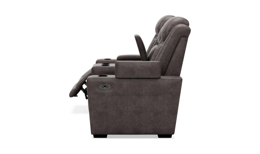 Modern Heritage HyllMont Gray Leather Power Reclining Loveseat with Console