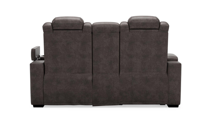 Modern Heritage HyllMont Gray Leather Power Reclining Loveseat with Console