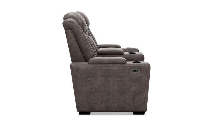 Modern Heritage HyllMont Gray Leather Power Reclining Loveseat with Console