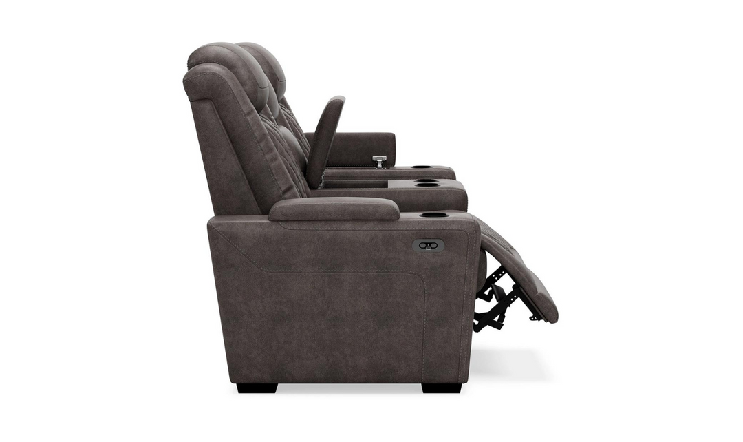 Modern Heritage HyllMont Gray Leather Power Reclining Loveseat with Console
