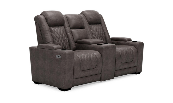Modern Heritage HyllMont Gray Leather Power Reclining Loveseat with Console