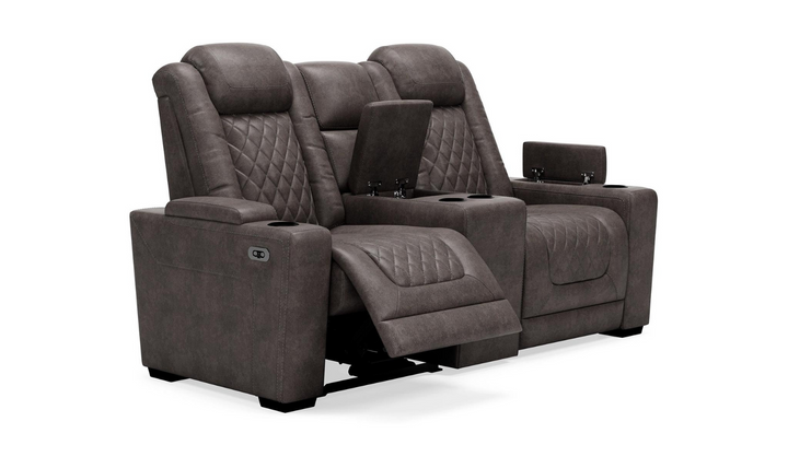 Modern Heritage HyllMont Gray Leather Power Reclining Loveseat with Console