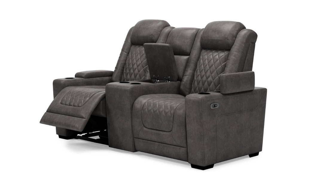 Modern Heritage HyllMont Gray Leather Power Reclining Loveseat with Console