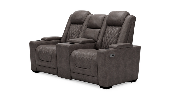 Modern Heritage HyllMont Gray Leather Power Reclining Loveseat with Console