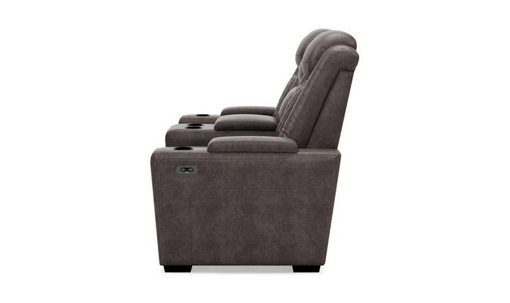 Modern Heritage HyllMont Gray Leather Power Reclining Loveseat with Console