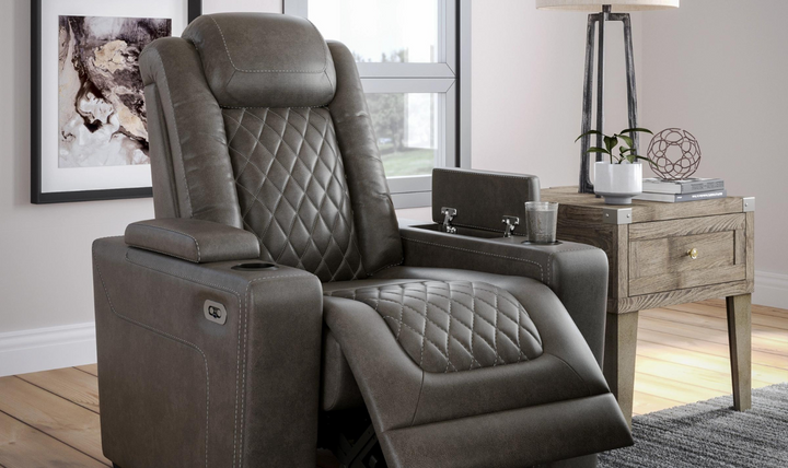 Modern Heritage HyllMont Leather Tufted Power Recliner Chair in Gray