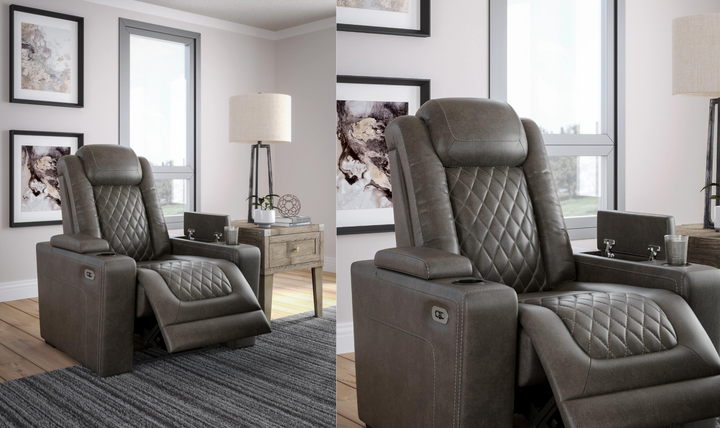 Modern Heritage HyllMont Leather Tufted Power Recliner Chair in Gray