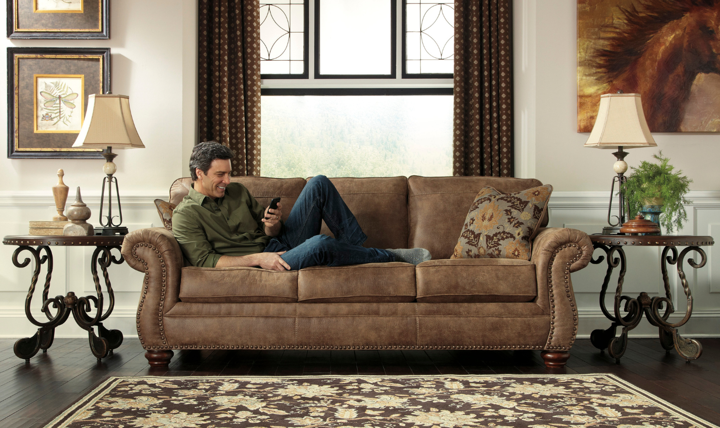 Modern Heritage Larkinhurst 3-Seater Earth Polyester Fabric Sofa